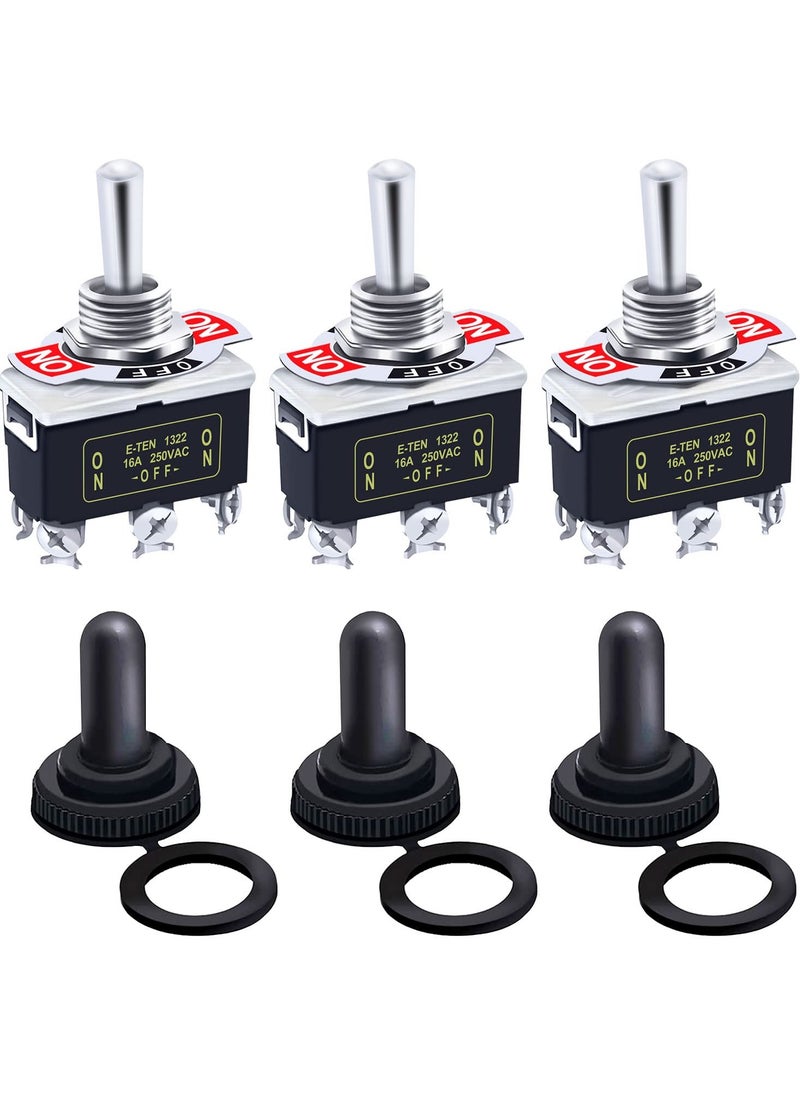 SANMUGEED - 3Pcs Heavy Duty Rocker Toggle Switch 16A 250V AC DPDT 3 Position 6 Pin ON/Off/ON Switch with Metal Bat Waterproof Boot Cap Cover Ten-1322-B203 - Image 1