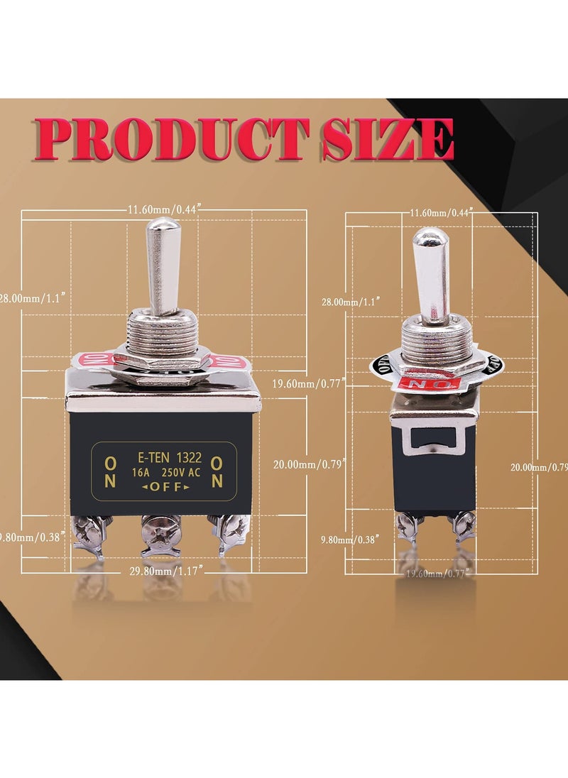 SANMUGEED - 3Pcs Heavy Duty Rocker Toggle Switch 16A 250V AC DPDT 3 Position 6 Pin ON/Off/ON Switch with Metal Bat Waterproof Boot Cap Cover Ten-1322-B203 - Image 1