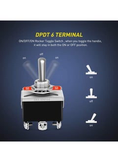 SANMUGEED 3Pcs Heavy Duty Rocker Toggle Switch 16A 250V AC DPDT 3 Position 6 Pin ON/Off/ON Switch with Metal Bat Waterproof Boot Cap Cover Ten-1322-B203  - Image 4