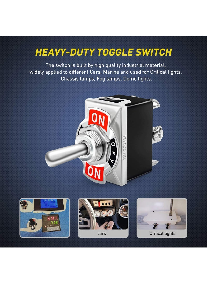 SANMUGEED - 3Pcs Heavy Duty Rocker Toggle Switch 16A 250V AC DPDT 3 Position 6 Pin ON/Off/ON Switch with Metal Bat Waterproof Boot Cap Cover Ten-1322-B203 - Image 1