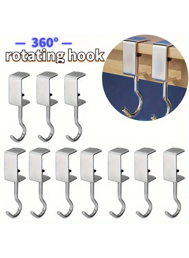 Steel Color 360 Degree Rotating Metal Desk Hook 110 Lbs Capacity Backpack Rack Portable Detachable Utility Hooks - Image 2
