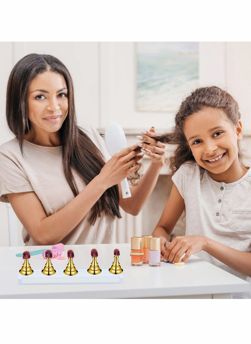 KASTWAVE 2 Sets Acrylic Nail Display Stand Nail Tip Practice Stand Magnetic Nail Practice Holder Fingernail DIY Nail Art Stand for False Nail Tip Manicure Tool DIY Display Stands (Gold and Silver)  - Image 3