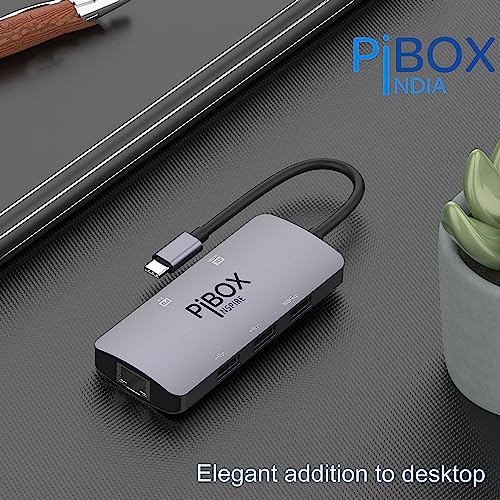 pibox India محور USB C - PiBOX India 6 في 1 محول من نوع C من الألمنيوم مع دعم HDCP منفذ HDMI 4K، منفذ إيثرنت 100mbps RJ45، منفذ USB 3.0، توصيل طاقة USB-C، للأجهزة التي تعمل بتقنية Thunderbolt - Image 5
