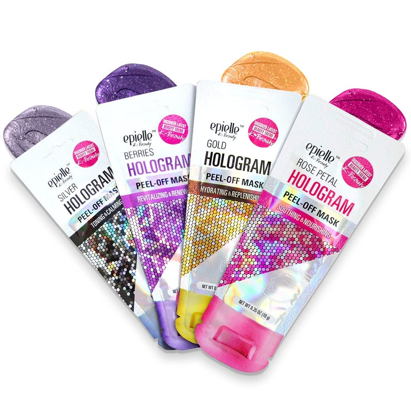 Epielle Hologram Peel Off Face Masks, Glitter Peel Off Mask, 4 Variety Pack (Single Use Testers), Beauty Gift, Gift Set, Spa Day - Image 3