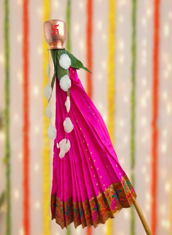 PUNYATVA Gudhi Vastra لمهرجان Gudhi Padwa (بايثاني، الوردي الطازج) | غطاء ساري تقليدي من ماهاراشترا جودي لغودي بادفا | ديكورات Ugadi & GudhiPadawa الجاهزة لديكور Pooja - Image 2