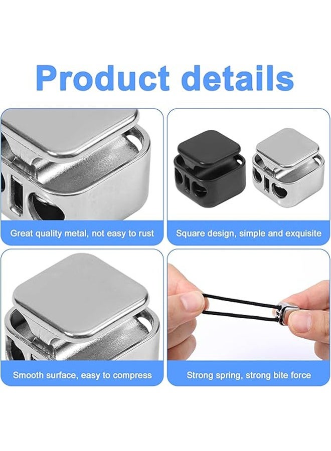 Ba Love 12 Pcs Heavy Duty Cord Locks, Double Hole Metal Press Cord Locks Pull Cord Stop Fastener Drawstring Stopper Draw String Clip for Lanyard Paracord Pants Shoelaces Drawstrings (Black, Silver) - Image 4