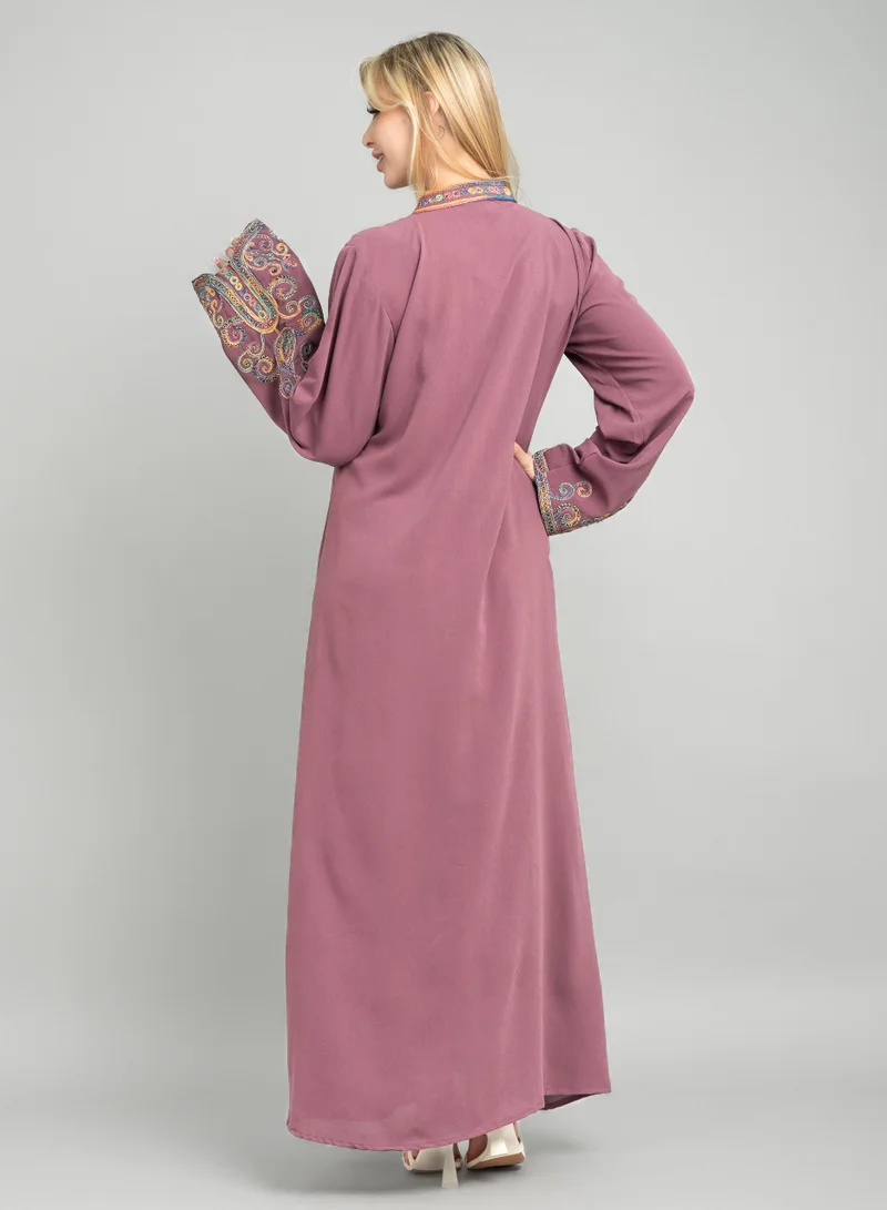 IKKXA Solid Embroidery Elegant Jalabiya XJ1003 Pink