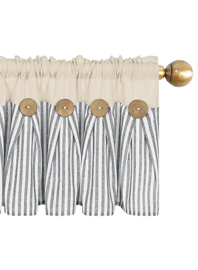 ASPMIZ Cotton Linen Farmhouse Kitchen Curtains, Grey Stripe Tier Curtains 36 Inch Lenth, Boho Rustic Button Short Rod Pocket Curtains for Small Window, Half Window Curtains for Kitchen Cafe, 2 Panels - Image 4
