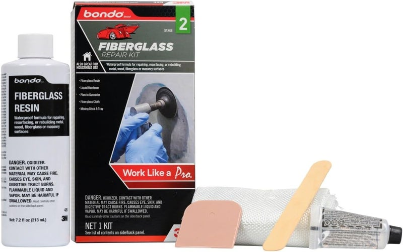 Bondo Fiberglass Resin Repair Kit 1/2 Pint (8 oz), All-in-One Set with Resin, Hardener, Fiberglass Cloth and Tools for Automotive, Marine and Home Repairs - Image 1