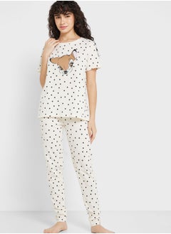 Crew Neck Graphic T-Shirt & Pyjama Set
