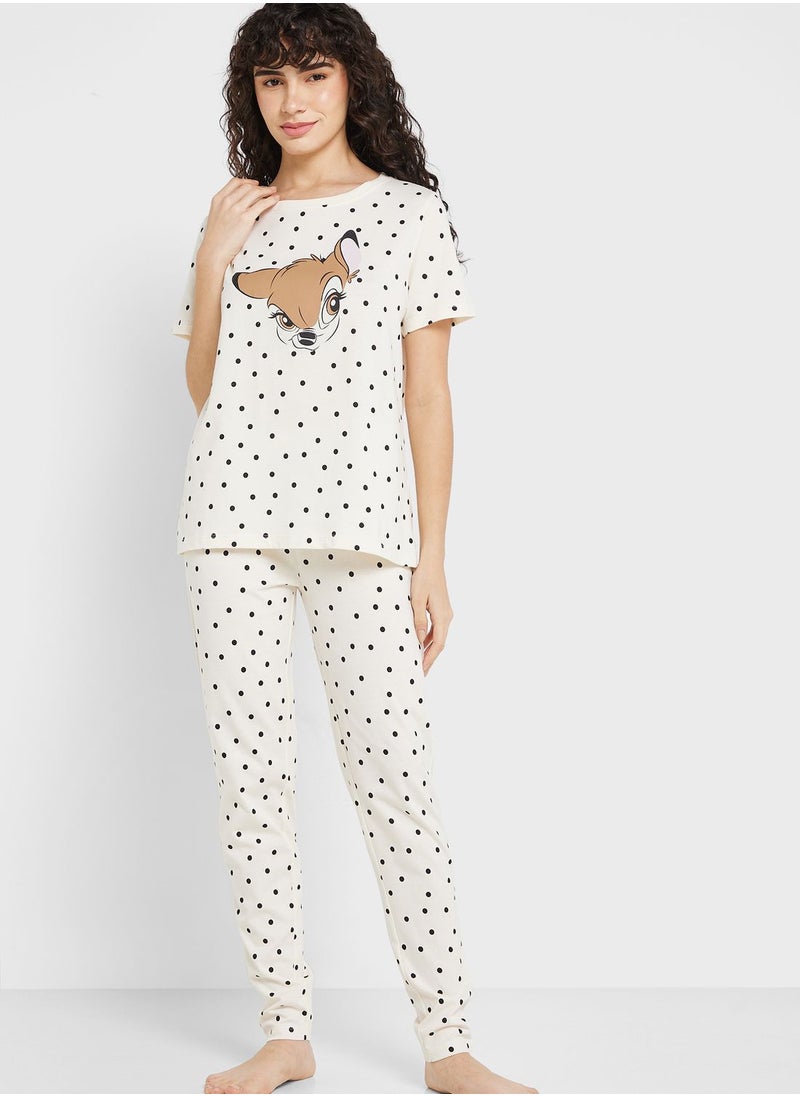 Disney - Crew Neck Graphic T-Shirt & Pyjama Set - Image 1