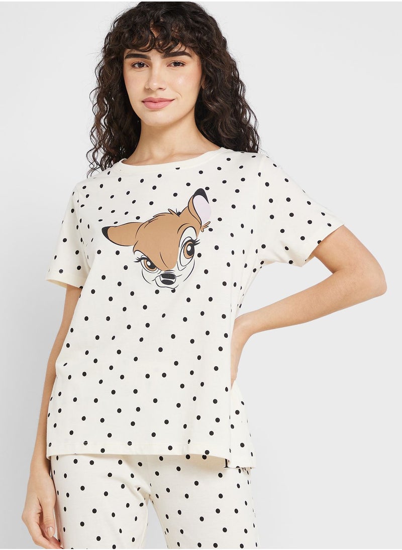 Disney - Crew Neck Graphic T-Shirt & Pyjama Set - Image 1