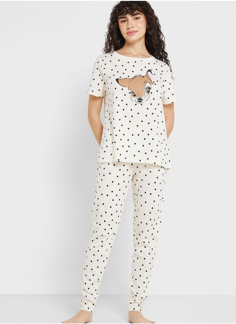Disney - Crew Neck Graphic T-Shirt & Pyjama Set - Image 1
