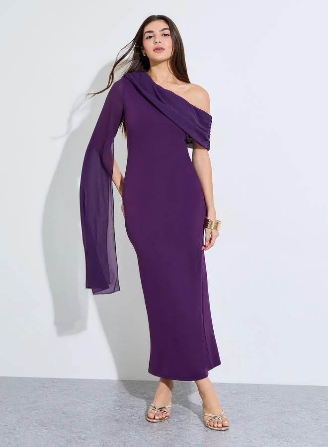 Styli Purple One Shoulder Draped Maxi Dress