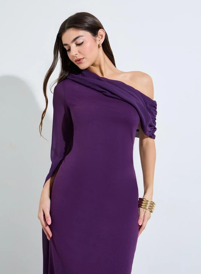 Styli Purple One Shoulder Draped Maxi Dress