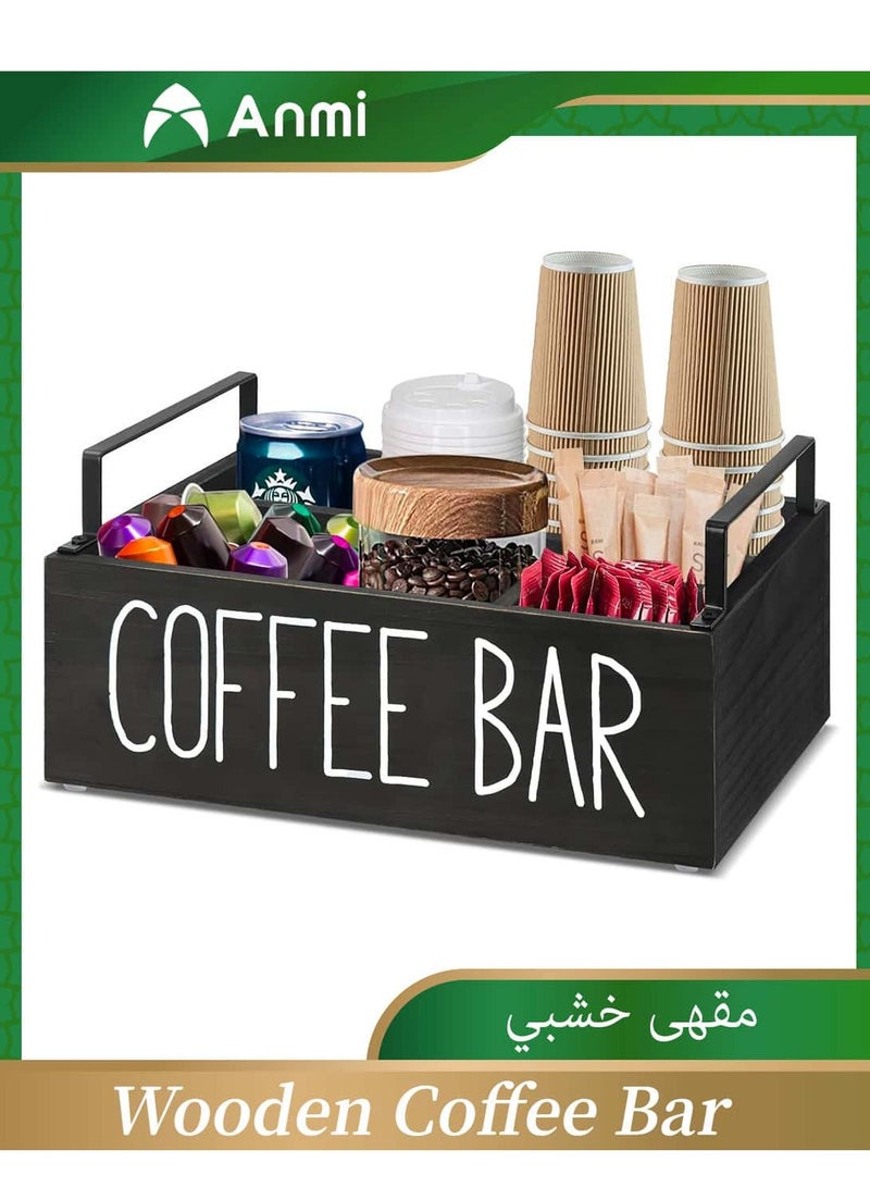 Anmi Wooden Coffee Pod & Spice Organizer  - Farmhouse Kitchen Counter Storage with Handle.   (30x20x8cm) - Image 1