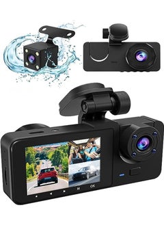 ماركة غير محددة مسجل سيارة أمامي وخلفي 3 قنوات، مسجل سيارة 1080 Full HD بزاوية واسعة 170 درجة، شاشة IPS 2.0 بوصة، تسجيل فيديو لوقوف السيارات على مدار 24 ساعة  - Image 1