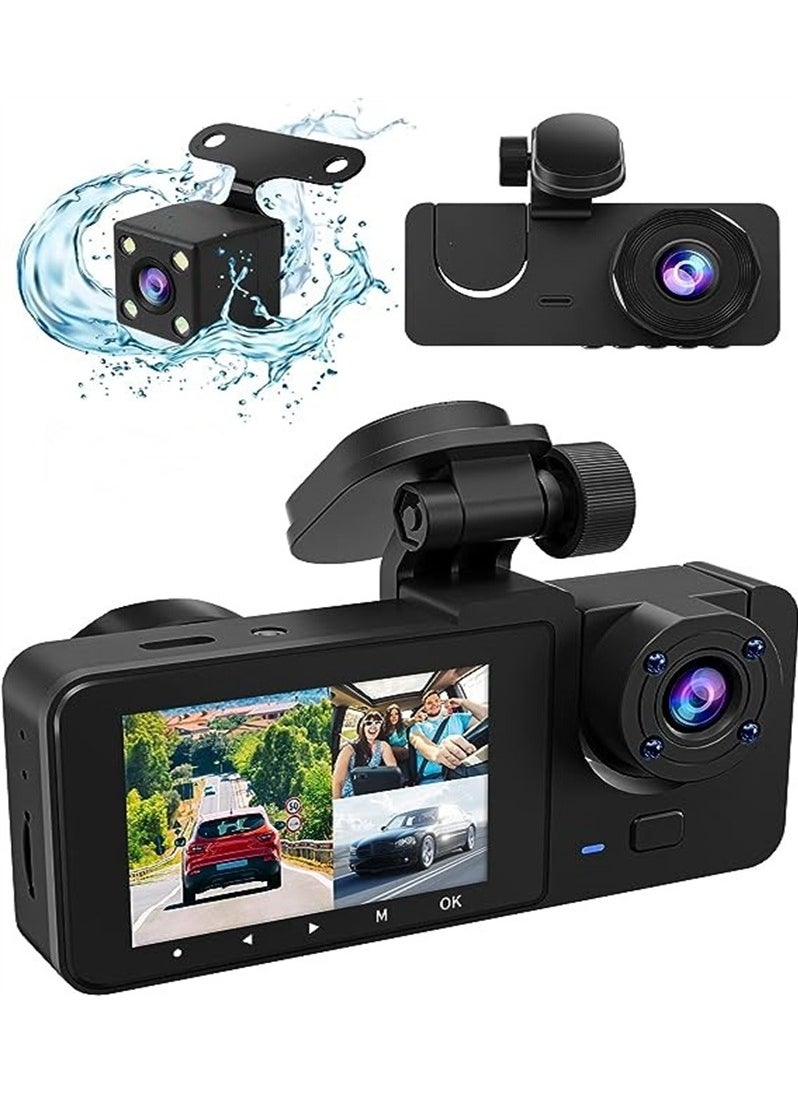 ماركة غير محددة - مسجل سيارة أمامي وخلفي 3 قنوات، مسجل سيارة 1080 Full HD بزاوية واسعة 170 درجة، شاشة IPS 2.0 بوصة، تسجيل فيديو لوقوف السيارات على مدار 24 ساعة - Image 1