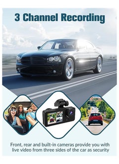 ماركة غير محددة مسجل سيارة أمامي وخلفي 3 قنوات، مسجل سيارة 1080 Full HD بزاوية واسعة 170 درجة، شاشة IPS 2.0 بوصة، تسجيل فيديو لوقوف السيارات على مدار 24 ساعة  - Image 3