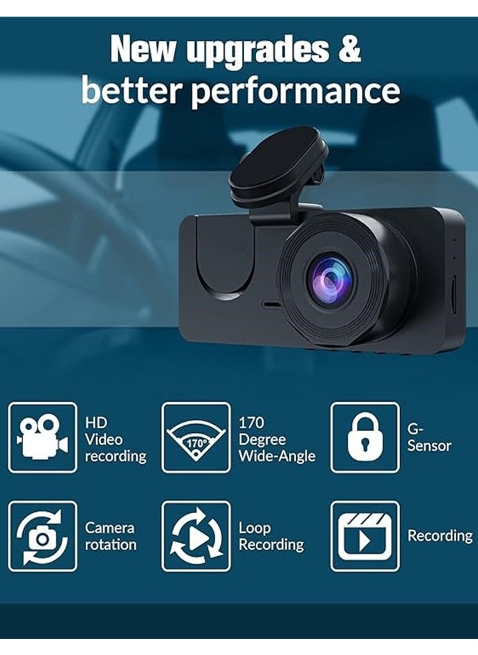 ماركة غير محددة - مسجل سيارة أمامي وخلفي 3 قنوات، مسجل سيارة 1080 Full HD بزاوية واسعة 170 درجة، شاشة IPS 2.0 بوصة، تسجيل فيديو لوقوف السيارات على مدار 24 ساعة - Image 1