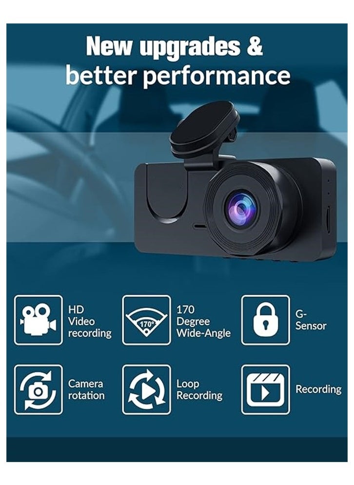 ماركة غير محددة - مسجل سيارة أمامي وخلفي 3 قنوات، مسجل سيارة 1080 Full HD بزاوية واسعة 170 درجة، شاشة IPS 2.0 بوصة، تسجيل فيديو لوقوف السيارات على مدار 24 ساعة - Image 1