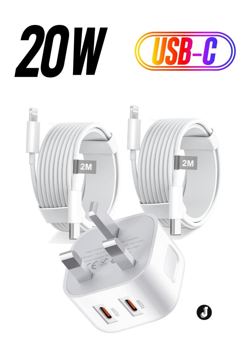 JAJEEK - "NEW MFi Certified iPhone Fast Charger – Dual 20W PD USB-C Adapter with USB-C to Lightning & USB-C to USB-C Cables (2M), Compatible with iPhone 14/13/12/11/X/8, iPad & AirPods" - Image 1