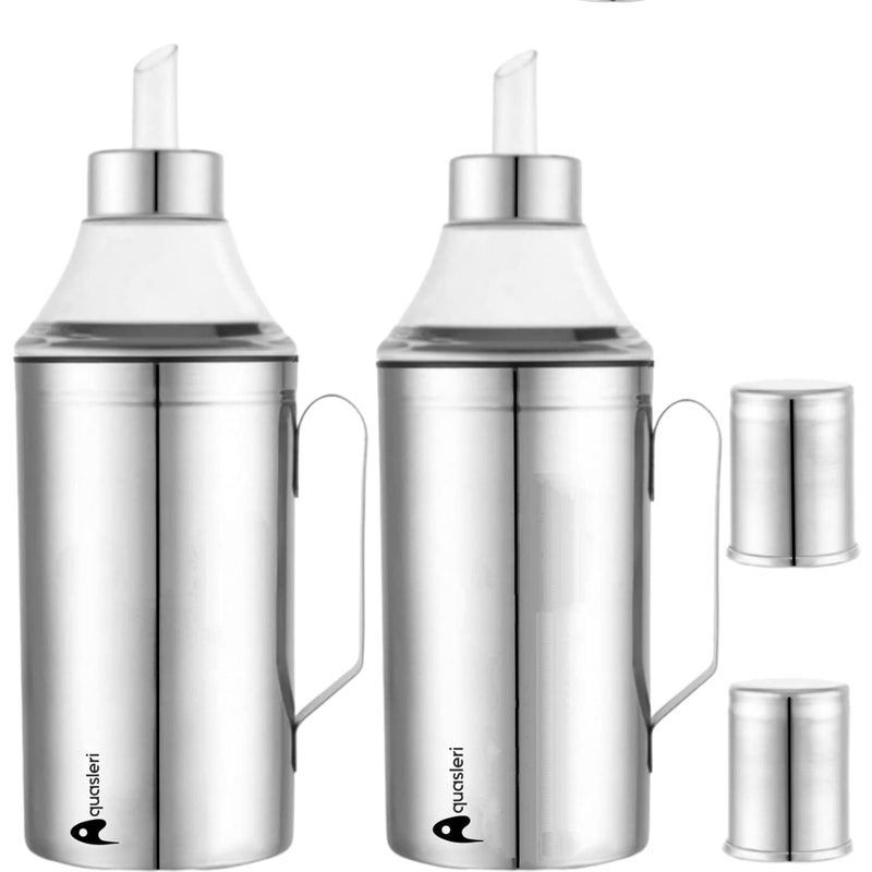 Aquasleri Oil Dispenser 1 Litre Steel Oil Container Oil Pot Oil Pourer KitchenSet Storage Set of 2 1000 ml Silver