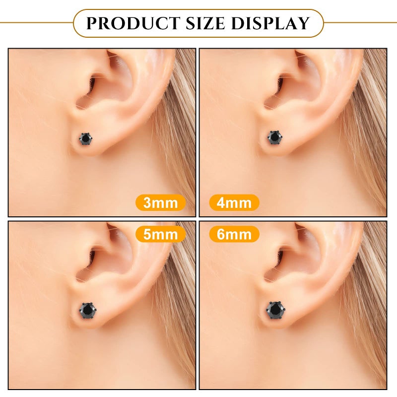 Sureio 20 Pairs Black Studs Earrings for Men Women Stainless Steel Black Earrings Square Round Cz Inlaid Ear Studs Punk Piercing Jewelry Diamond Fake Cartilage Set - Image 5