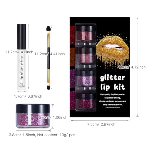 LOKFAR 4 Colors Glitter Lip Kit Shiny Diamond and Metallic Glitter Lipstick Gloss Pigment Powder Waterproof Long Lasting Shimmer Lip Makeup Set for Women Set A Warm Color - Image 5