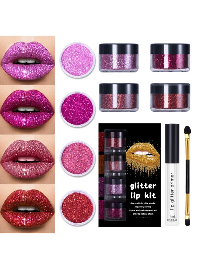 LOKFAR 4 Colors Glitter Lip Kit Shiny Diamond and Metallic Glitter Lipstick Gloss Pigment Powder Waterproof Long Lasting Shimmer Lip Makeup Set for Women Set A Warm Color - Image 3