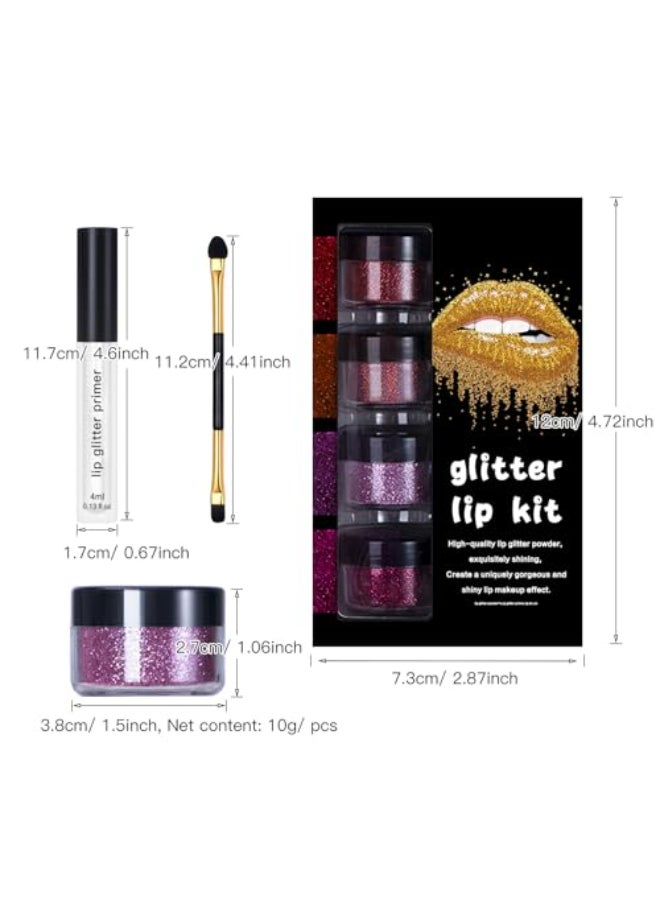 LOKFAR 4 Colors Glitter Lip Kit Shiny Diamond and Metallic Glitter Lipstick Gloss Pigment Powder Waterproof Long Lasting Shimmer Lip Makeup Set for Women Set A Warm Color - Image 4