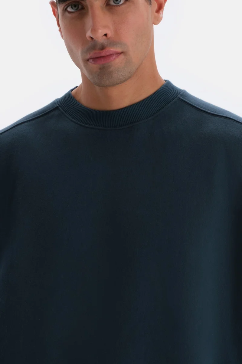 dagi Petrol Blue Stitching Detailed Sweatshirt