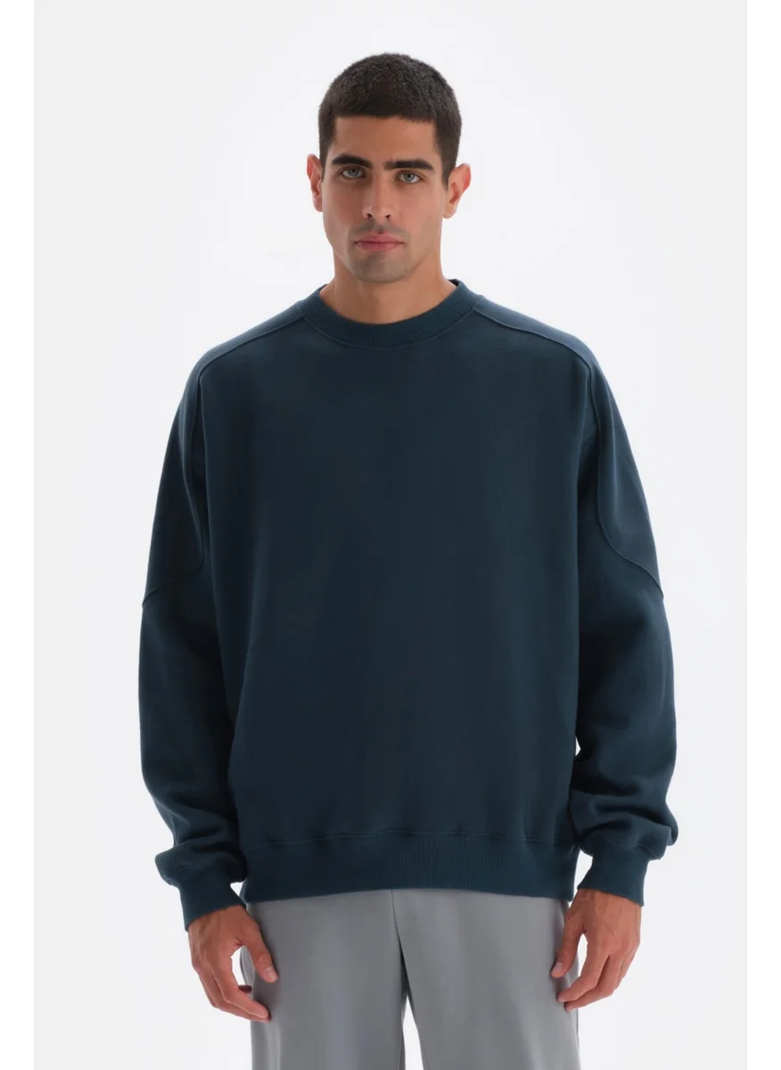 داجي Petrol Blue Stitching Detailed Sweatshirt