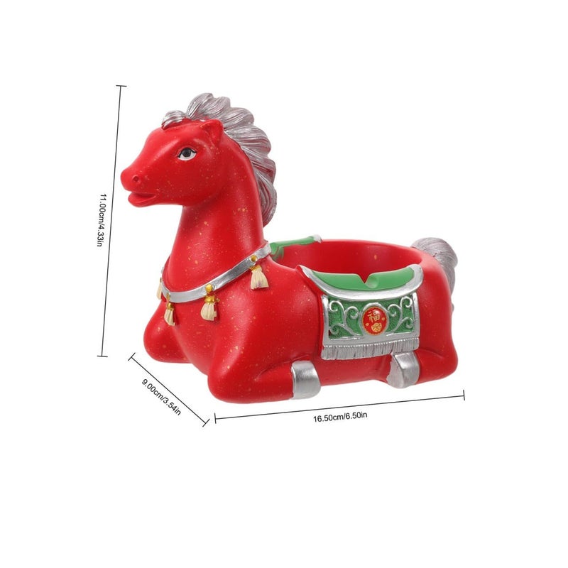 Doilot Year Of The Horse Porcelain Ashtray Desktop Red Ceramic Smoking Cigarette Butt Holder For Home Patio Indoor Use - Image 3
