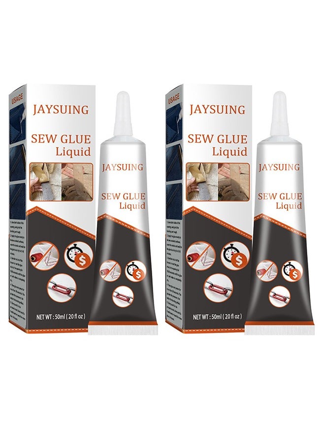 Jaysuing 2PCS Cloth Repair Sew Glue, Instant Sew Glue Bonding Liquid, Quick Dry Multi Fabric Sew Glue, Fabric Glue for Clothing Permanent Washable, for Clothing Cotton Flannel Denim Leather, 50ml  - Image 1