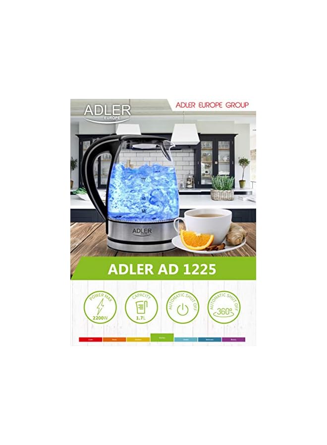 ADLER technology ADLER Glass Kettle 2200W 1.7 L BPA Free Blue LED Indicator - safety empty shut off - nano technology fillter - Image 3