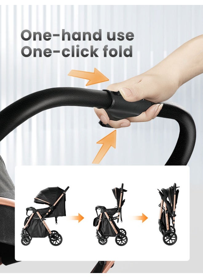 الأورلار عربة أطفال هاي فيو بدفع اتجاهين، محمولة وخفيفة الوزن، طي بزر واحد، عجلات ٣٦٠ درجة ممتصة للصدمات، مظلة UPF 50+، وضعيات جلوس متعددة، مناسبة لمقصورة الطائرة، من حديثي الولادة حتى ٦ سنوات، أسود - Image 5