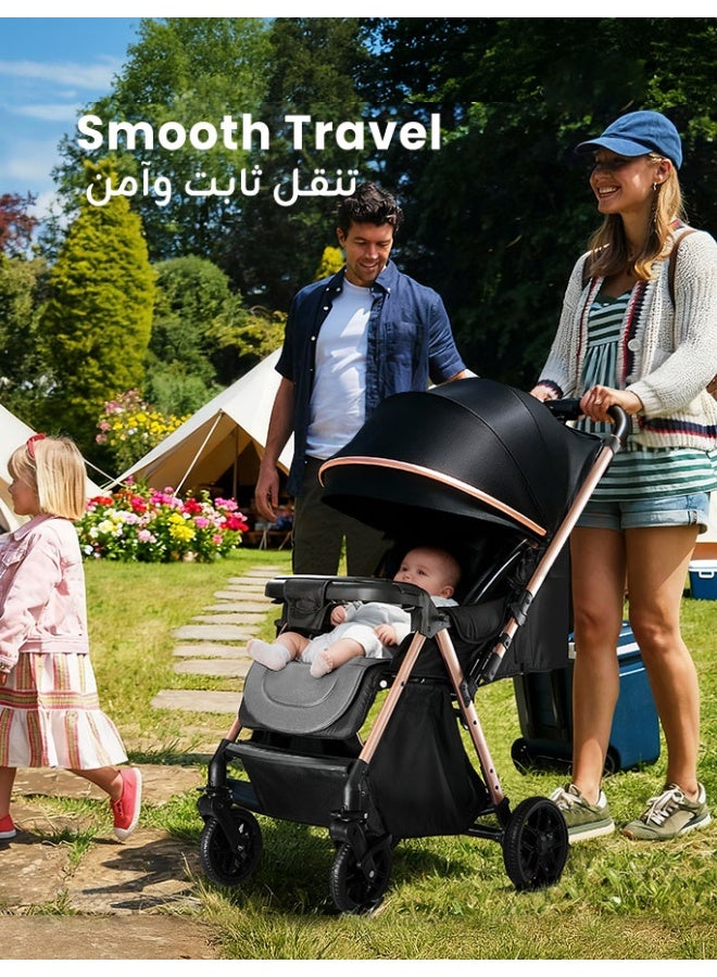 الأورلار عربة أطفال هاي فيو بدفع اتجاهين، محمولة وخفيفة الوزن، طي بزر واحد، عجلات ٣٦٠ درجة ممتصة للصدمات، مظلة UPF 50+، وضعيات جلوس متعددة، مناسبة لمقصورة الطائرة، من حديثي الولادة حتى ٦ سنوات، أسود - Image 4