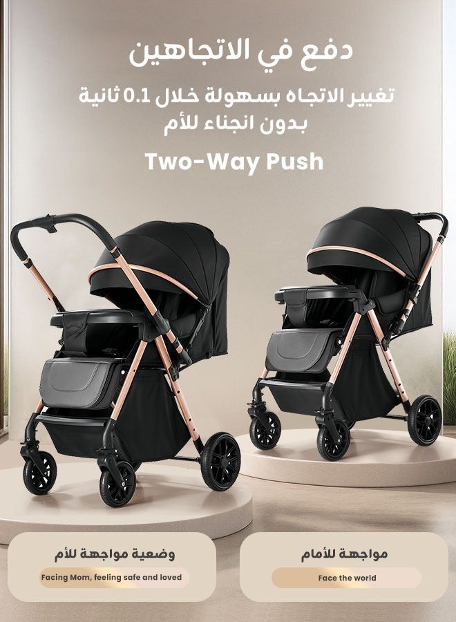 الأورلار عربة أطفال هاي فيو بدفع اتجاهين، محمولة وخفيفة الوزن، طي بزر واحد، عجلات ٣٦٠ درجة ممتصة للصدمات، مظلة UPF 50+، وضعيات جلوس متعددة، مناسبة لمقصورة الطائرة، من حديثي الولادة حتى ٦ سنوات، أسود - Image 3
