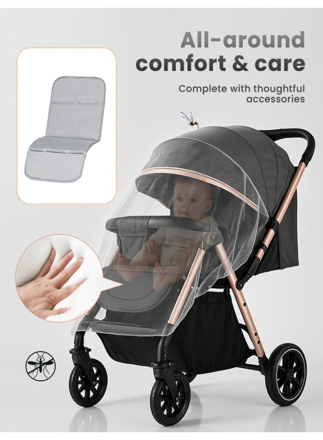 الأورلار عربة أطفال هاي فيو بدفع اتجاهين، محمولة وخفيفة الوزن، طي بزر واحد، عجلات ٣٦٠ درجة ممتصة للصدمات، مظلة UPF 50+، وضعيات جلوس متعددة، مناسبة لمقصورة الطائرة، من حديثي الولادة حتى ٦ سنوات، أسود - Image 5
