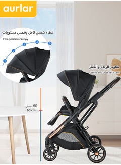 Aurlar High Landscape Reversible Foldable Stroller, Detachable Spine-Support Bassinet, 3-Position Seat, Stylish Leather Handle, Strong Load Capacity  - Image 3