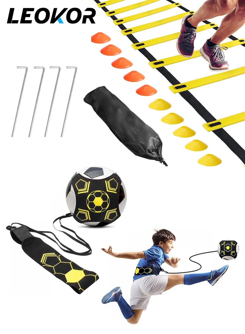 LEOKOR Football Training Equipment,Including 1 Agility Ladder,10 Disc Cones,Adjustable Soccer Training Belt,Handbag, - Image 1