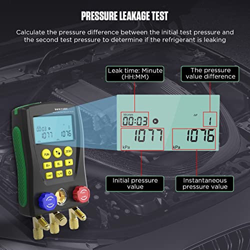 CMTOOL عدادات HVAC الرقمية من CMTOOL مع 3 خراطيم، 89 نوع من المبردات، مجموعة عدادات مانيفولد الرقمية، اختبار الضغط ودرجة الحرارة، أدوات HVAC مع 2 مشبك درجة حرارة، لـ R134A 1234YF R22 R12 R404A R410A، إلخ - Image 5