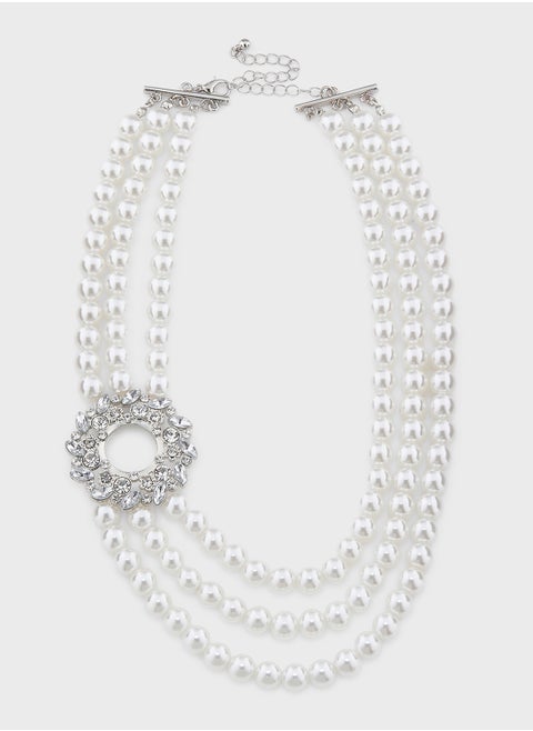 Statement Pearl Diamante  Necklace