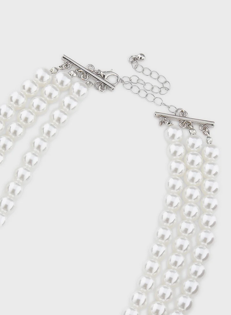 Khizana Statement Pearl Diamante  Necklace