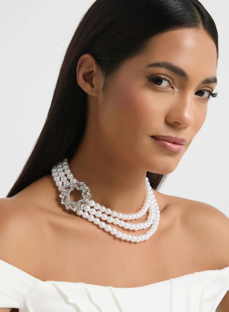 Khizana Statement Pearl Diamante  Necklace