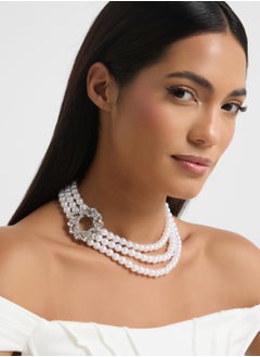 Khizana Statement Pearl Diamante  Necklace  - Image 4