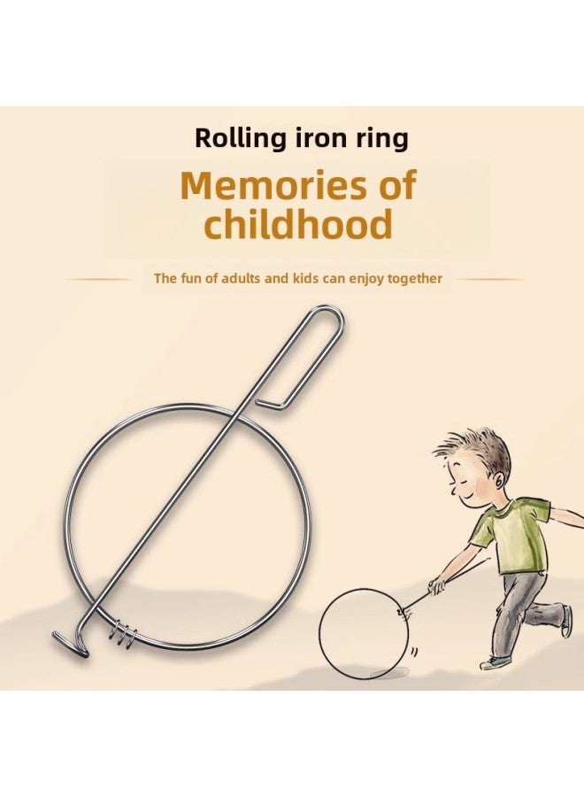 Iron Ring Rolling Iron Ring Children Rolling Iron Ring Push Ring Primary School Students Rolling Iron Ring Old-fashioned Push Iron Ring Adult Nostalgic Toy-Specifications:Wooden Handle + 38cm Thick Round Steel Bar  - Image 2