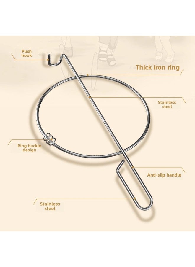 Iron Ring Rolling Iron Ring Children Rolling Iron Ring Push Ring Primary School Students Rolling Iron Ring Old-fashioned Push Iron Ring Adult Nostalgic Toy-Specifications:Wooden Handle + 38cm Thick Round Steel Bar  - Image 3