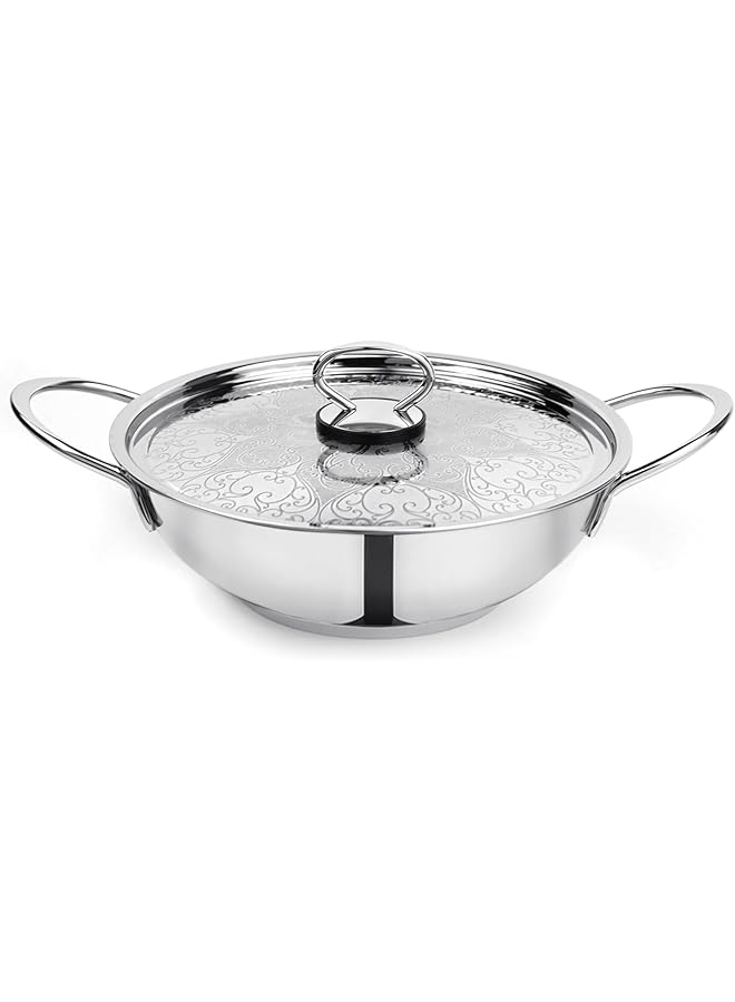 Pradeep Stainless Steel Wok Kadai With Ss Design Lid 26 Cm Diameter 8.0 Cm Height Premium Stir Fry Pan - Image 1